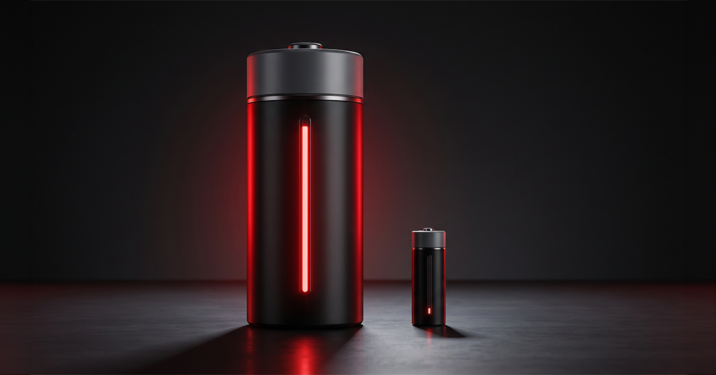 Large product beside a much smaller product under red light
